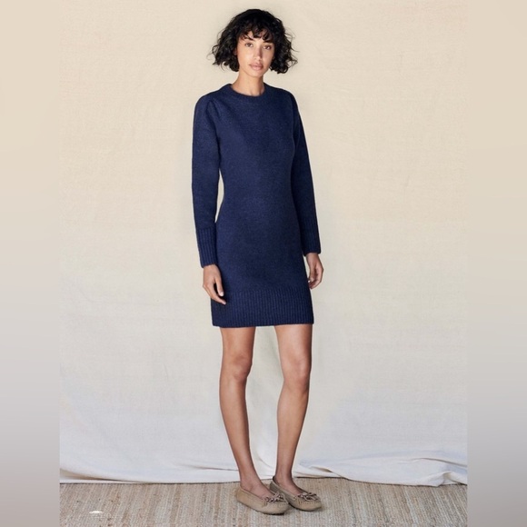 Sundry Puffsleeve Blue Wool Blend Long Sleeve Crewneck Sweater Dress NWT Sz 1/S - Picture 2 of 12